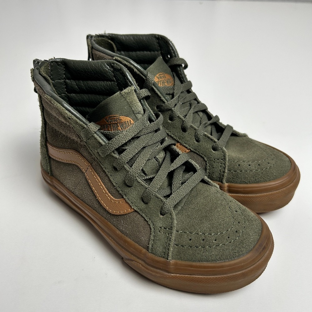 Vans Sk8-Hi Zip Olive Green Gum Suede High Top Sneakers Kids 12.0 751505